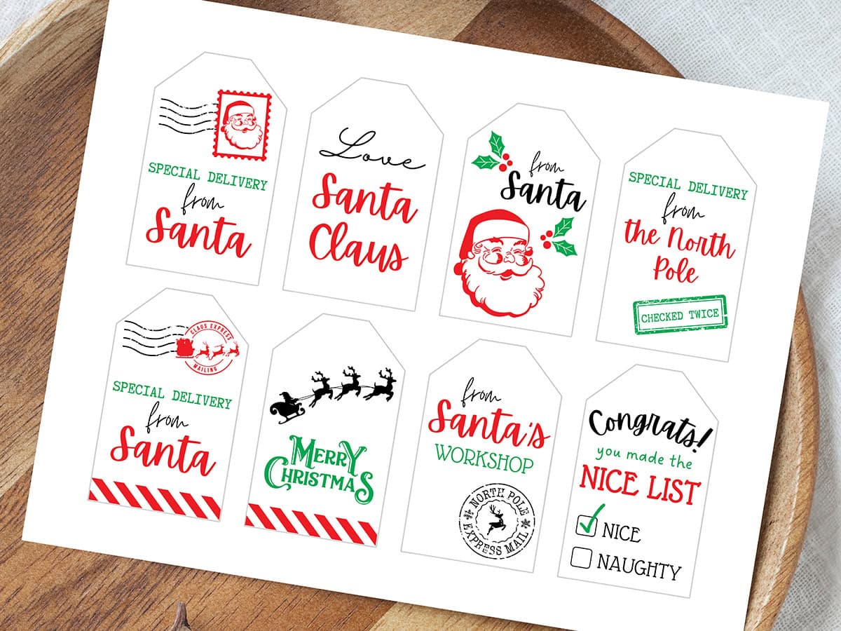 free printable "from santa" gift tags for christmas - aubree originals